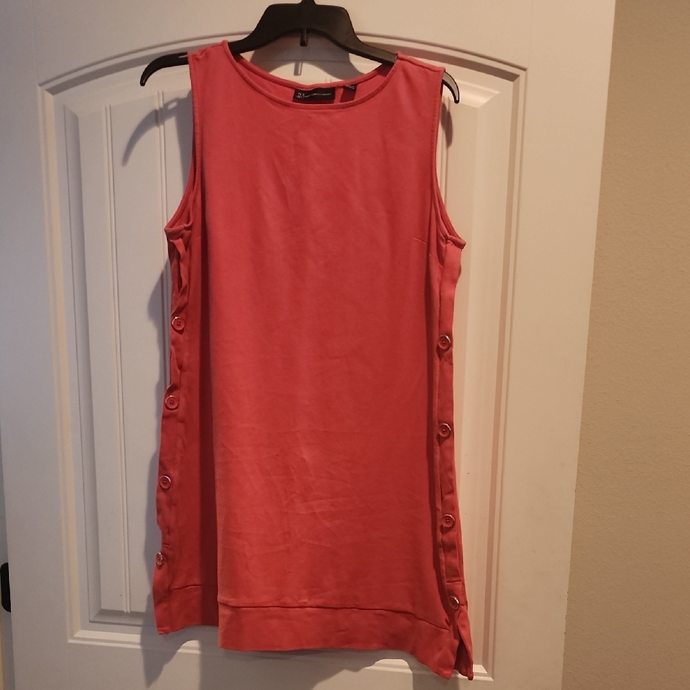 New York & Company Pink Sleeveless Button Dress